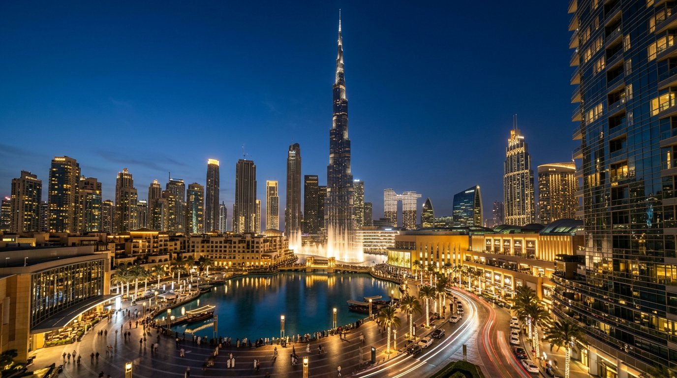 Downtown Dubai skyline with Burj Khalifa and luxury residential towers