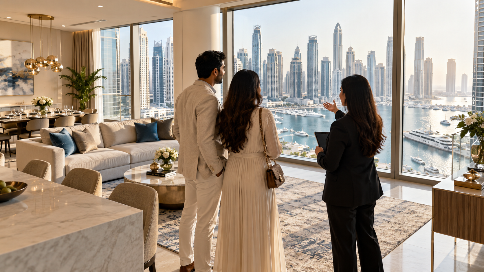 Indian buyers exploring a Dubai apartment