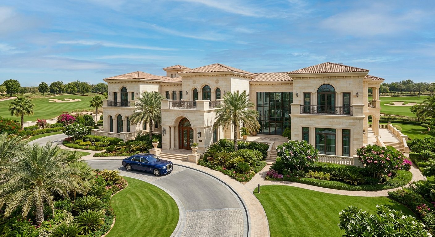 Private luxury mansion with landscaped gardens in Emirates Hills, Dubai