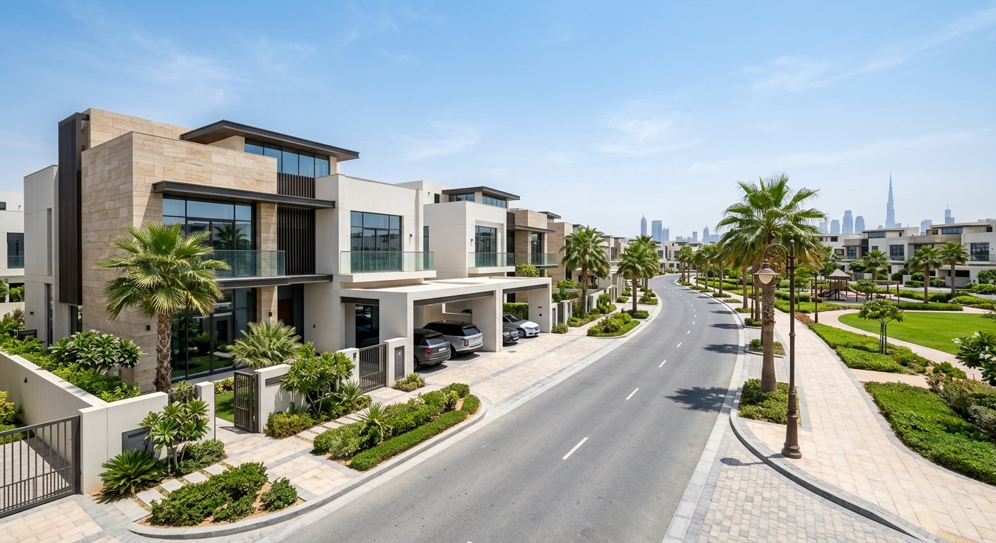 Modern luxury townhouses in a gated Dubai residential community