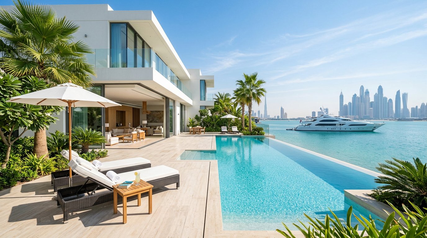 Modern waterfront villa in Dubai with private pool and sea views