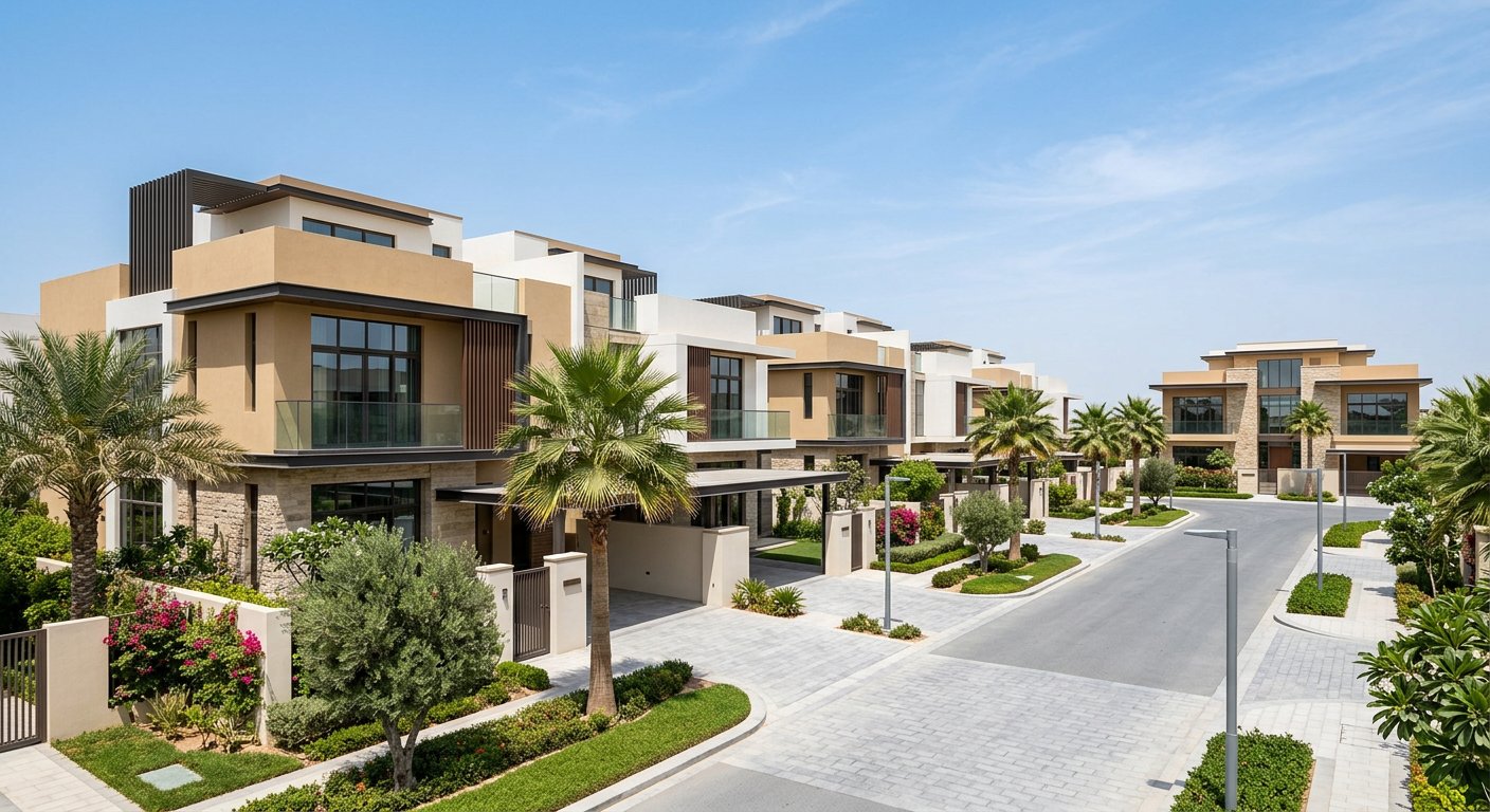 Modern villas and townhouses in a Dubai residential community