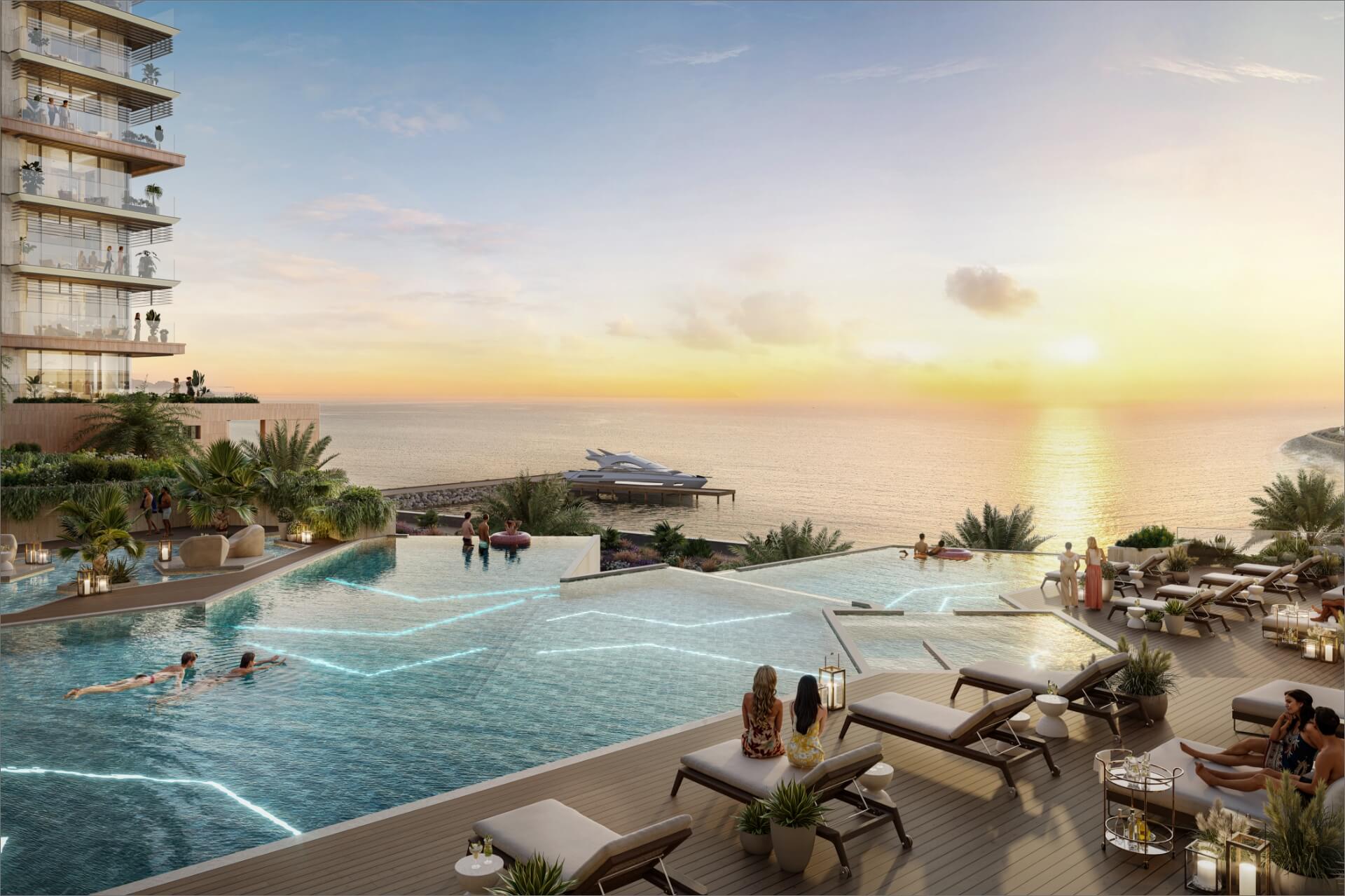 Playa Del Sol infinity pool overlooking the Arabian Gulf